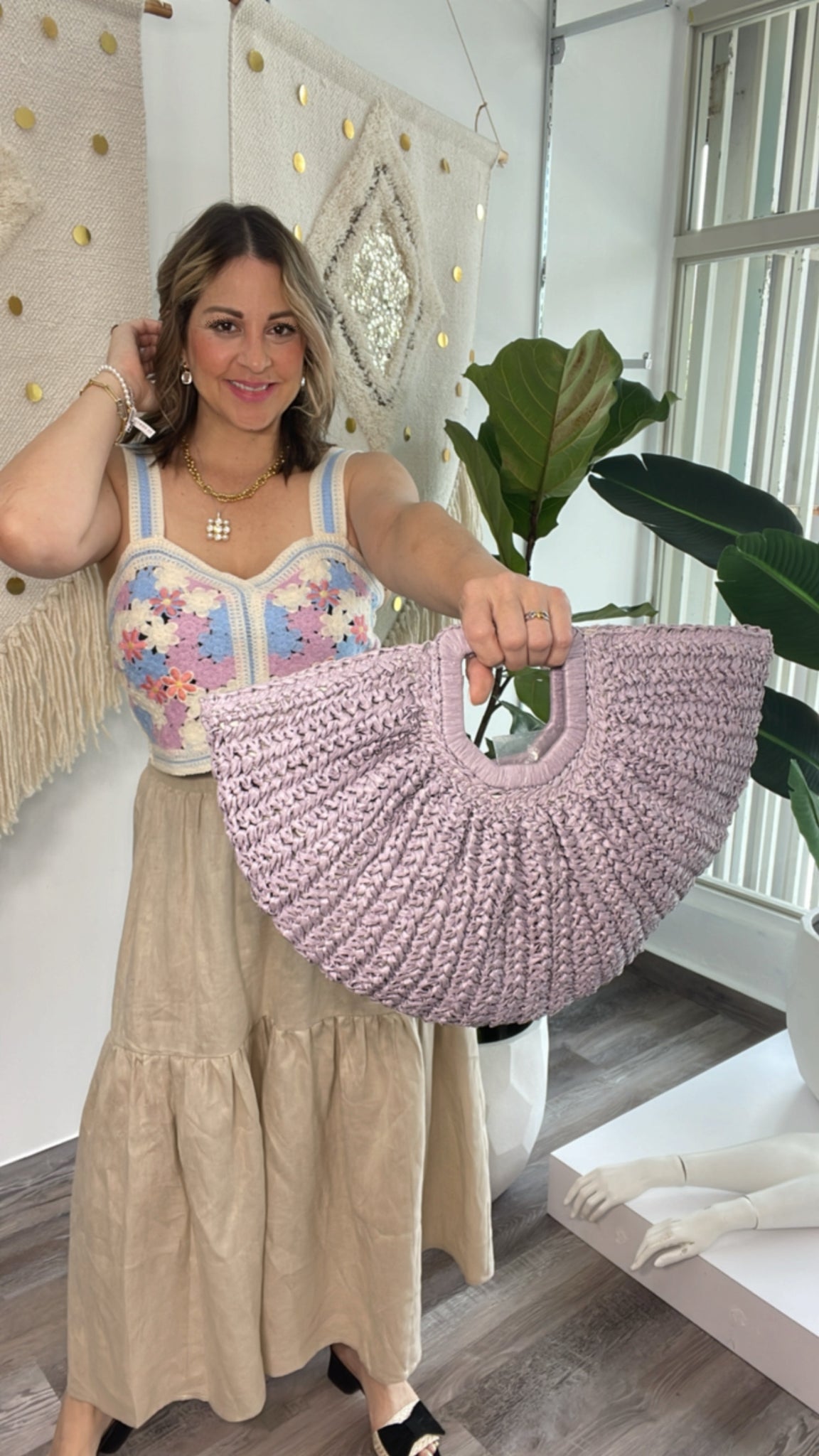 Lavander Rafia Hand Bag