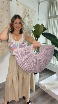 Lavander Rafia Hand Bag