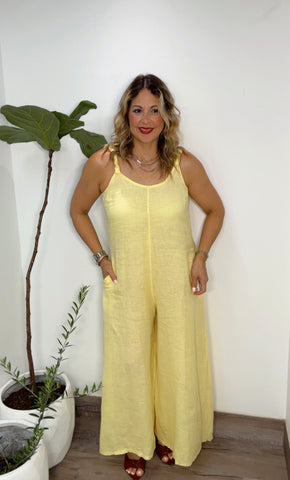 Italy Linen Jumpsuit (Yellow)