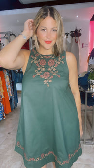 Embroidered Hunter Green Dress