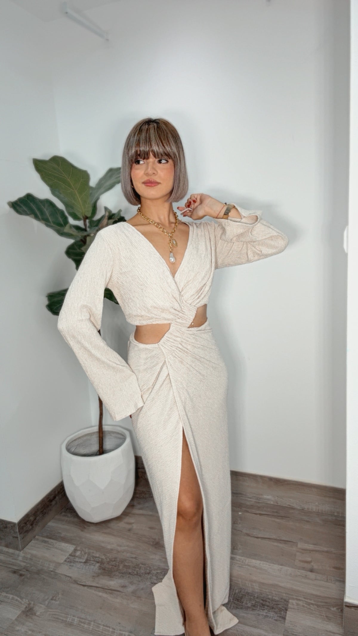 Solara Natural Cut-Out Maxi Dress