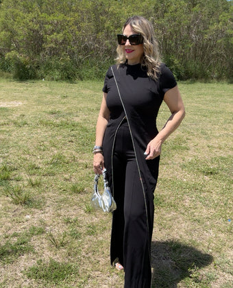 Susanne Short Sleeve Front-Slit Jumpsuit