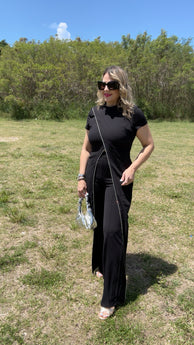 Susanne Short Sleeve Front-Slit Jumpsuit