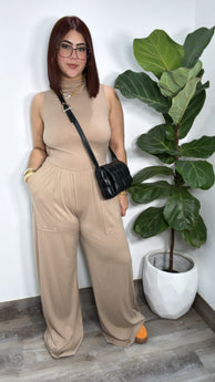 Taupe Back Open Jumpsuit