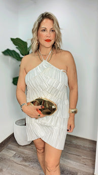 White Luxe Pleats Dress