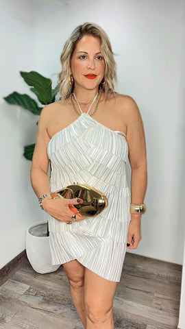 White Luxe Pleats Dress