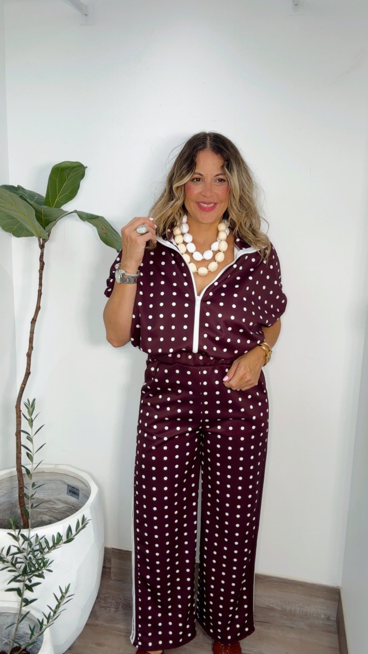 Burgundy Polka Dot Set