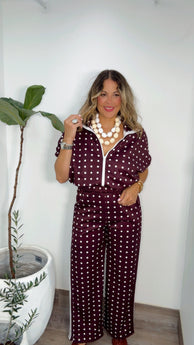 Burgundy Polka Dot Set
