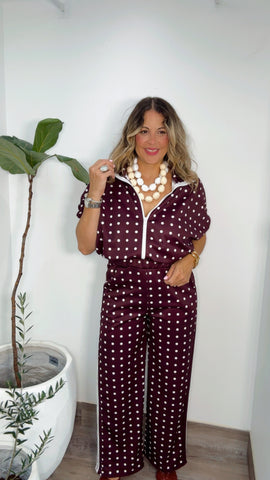 Burgundy Polka Dot Set