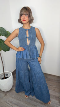 Flare Denim Top & Pants Set