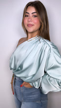 Sage One Shoulder Satin Blouse