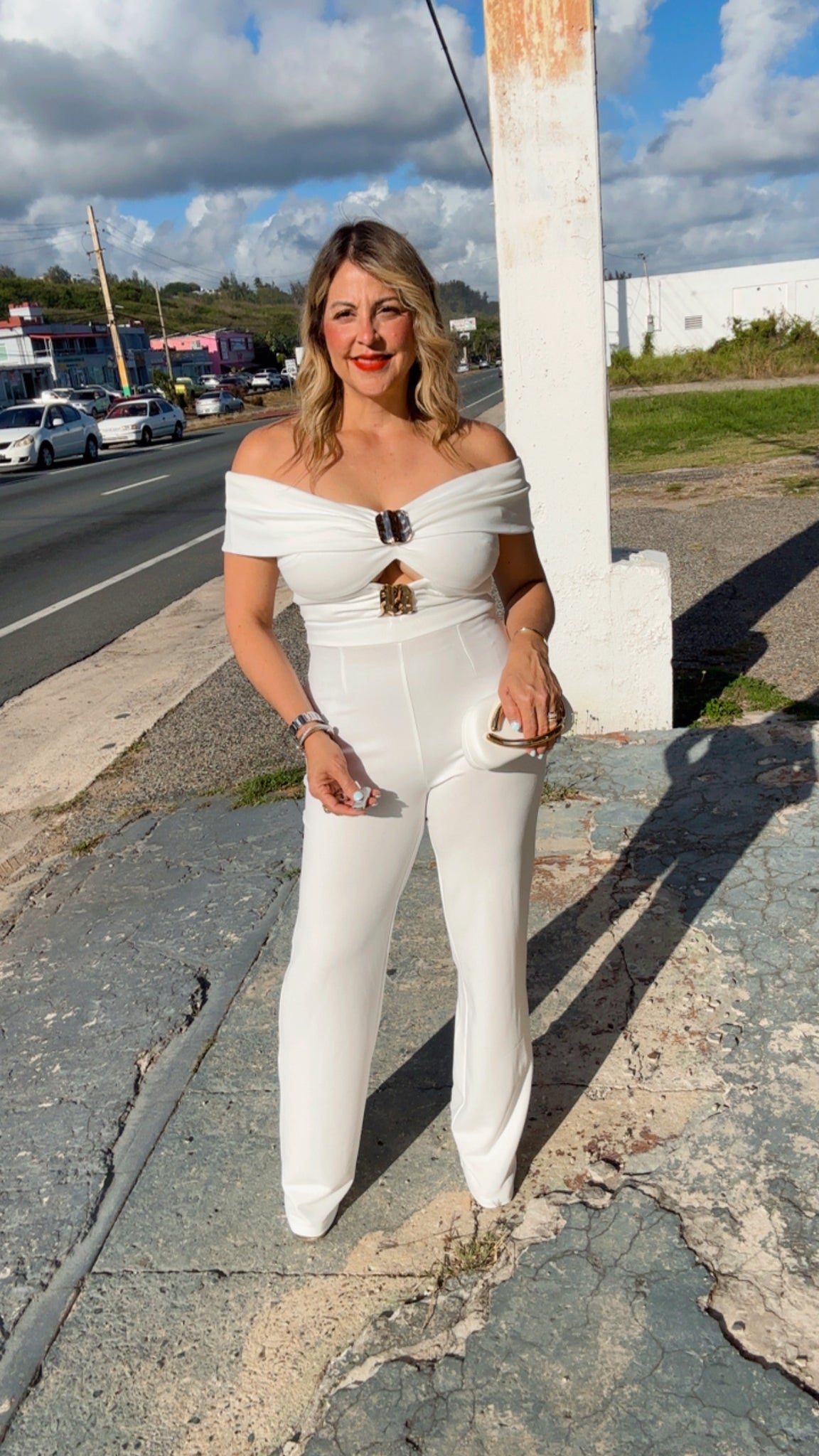 Off Shoulder White Jumpsuit