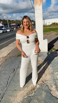 Off Shoulder White Jumpsuit