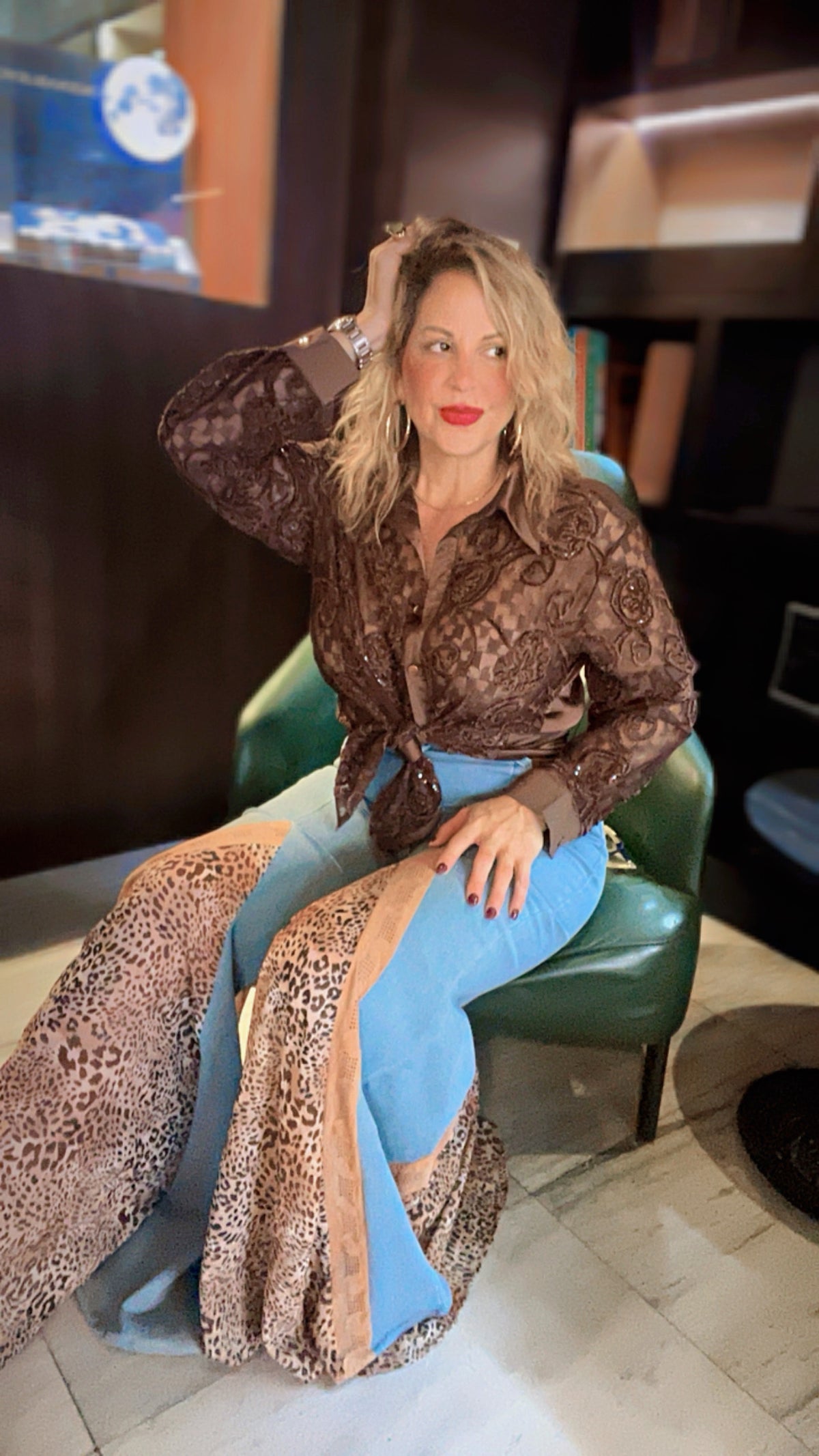 Leopard Lace Flare Jeans
