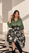 Olive Satin Bomber Jacket