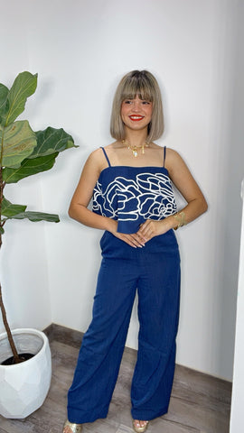 Royal Blue Floral Top & Pants Set