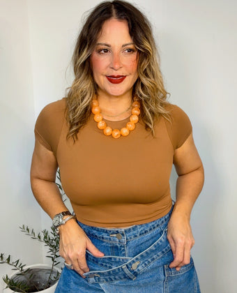 Brown Caramel Sleeve Basic Top