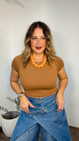 Brown Caramel Sleeve Basic Top