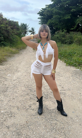 Morena White Bra & Short Pant Set
