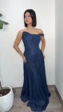 Plissé Navy Formal Dress