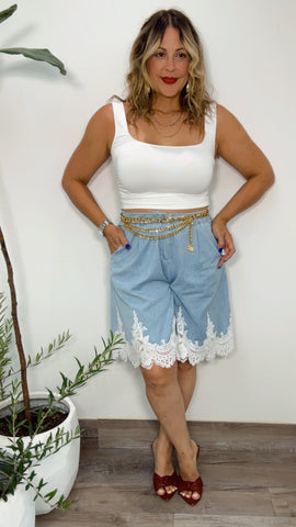 Santorini Lace Denim Bermuda