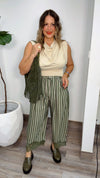 Olive Lace  Hem Stripe Pant