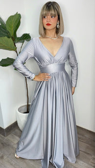 Grey Long Sleeve Formal Dress