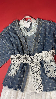 Denim White Lace Vest