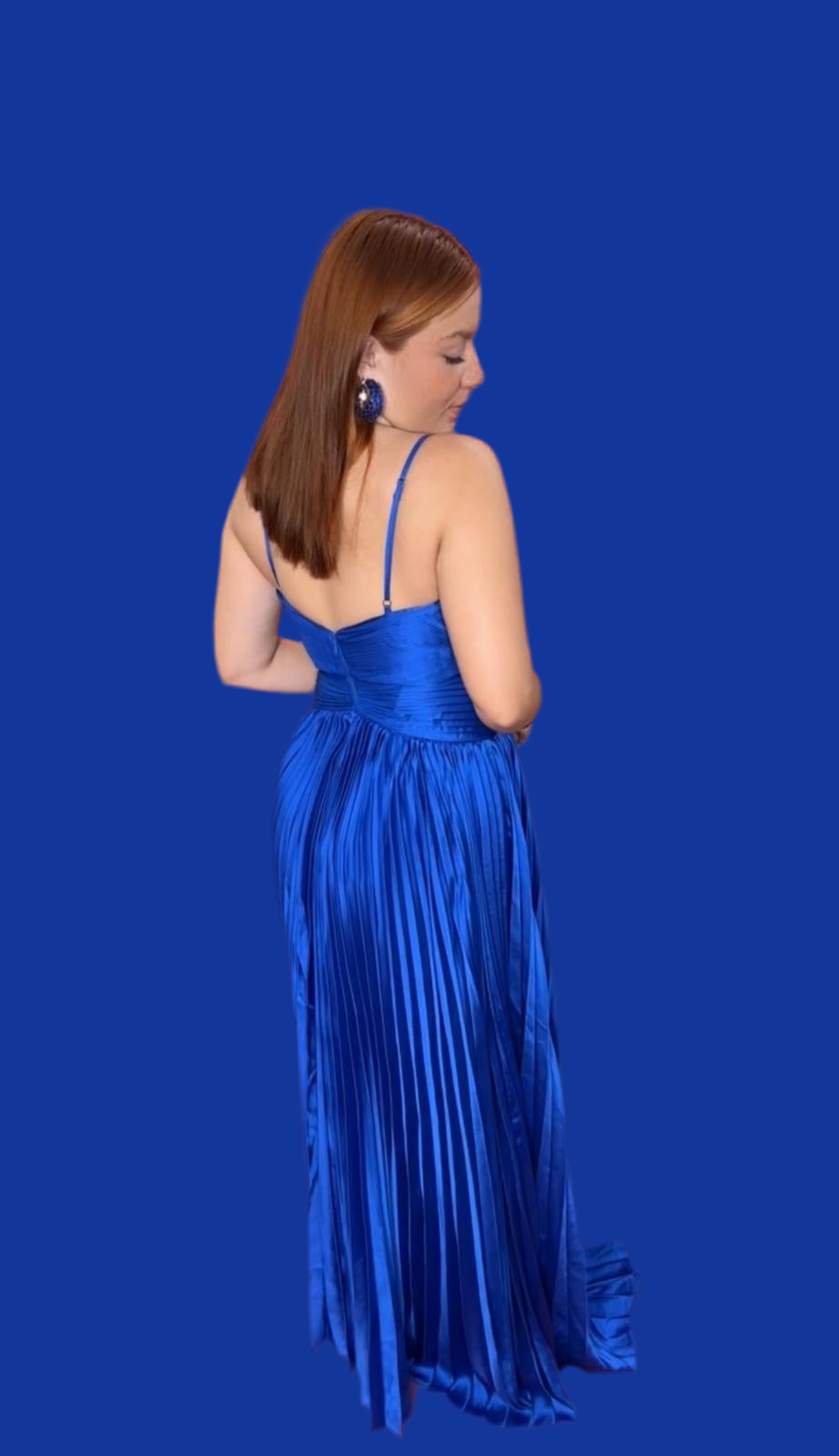 V Pleated Royal Blue Maxi Dress