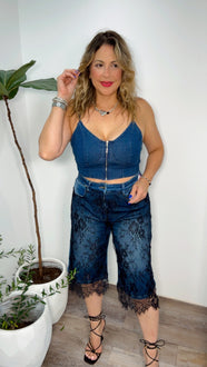 Noir Lace Capri Denim