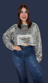 Silver A. Print Top
