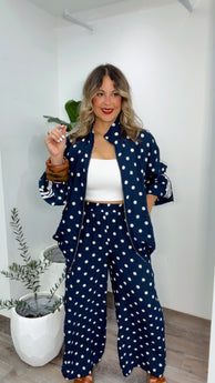 Navy Polka Dot Zip Set