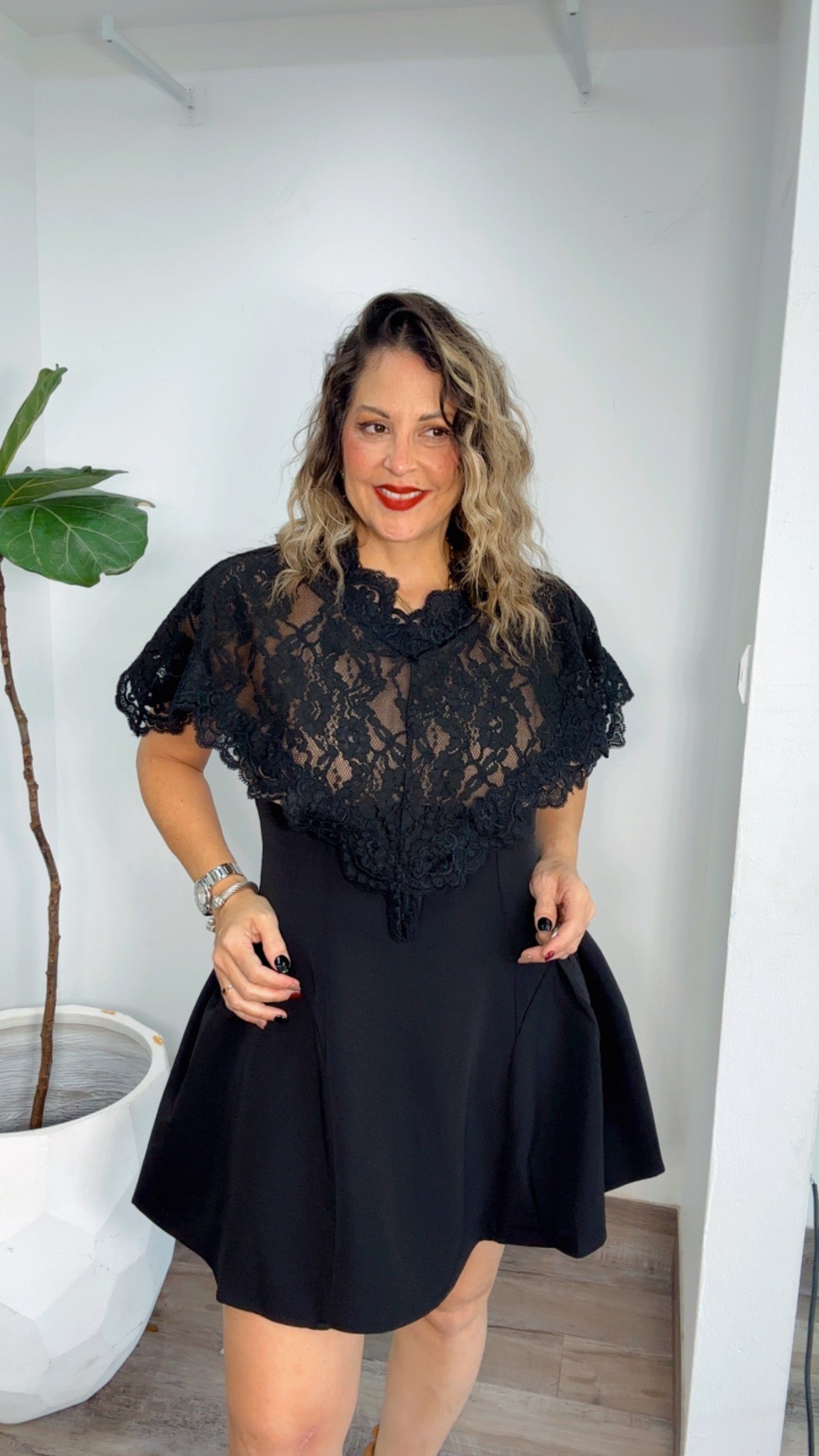 Noir Romance Lace Cape Dress