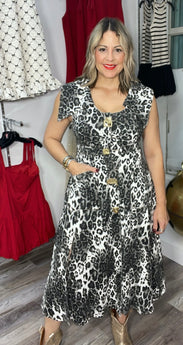 Natalia Leopard Black/Gray Denim Dress