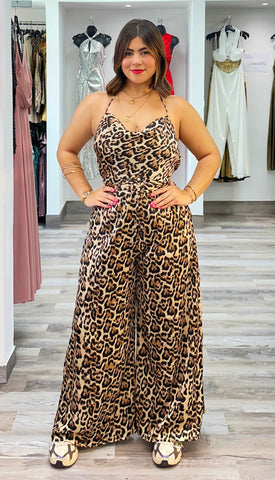 Animal Print Satin Jumpsuit