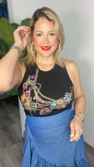 Jewel  Black Tank Top