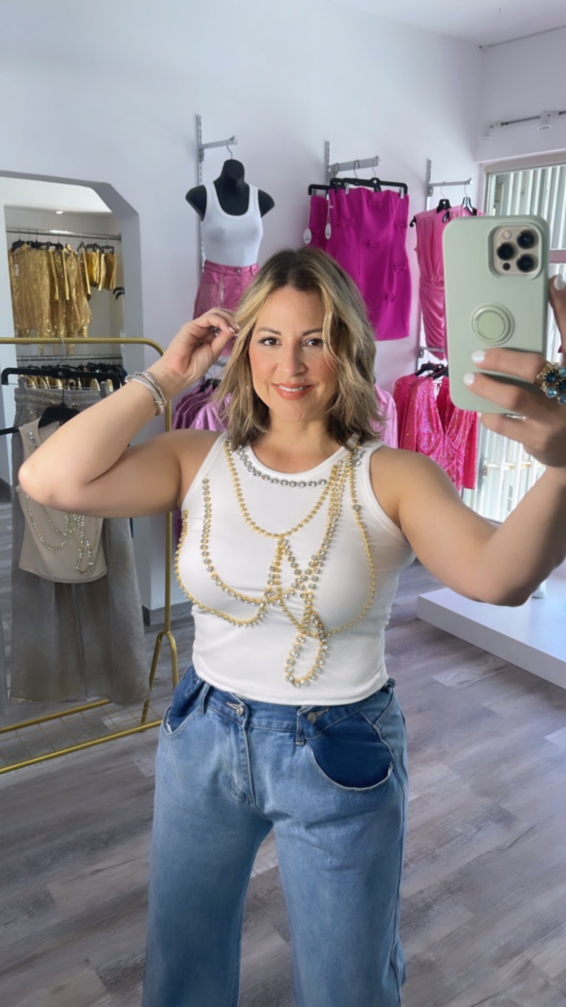 White Bling Chains Top
