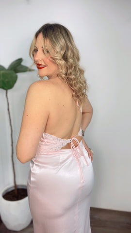 Baby Pink Satin Maxi Dress