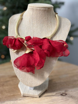 Gold Red Floral Necklace