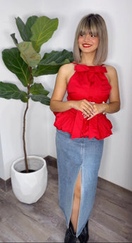 Glitter Denim Midi Skirt