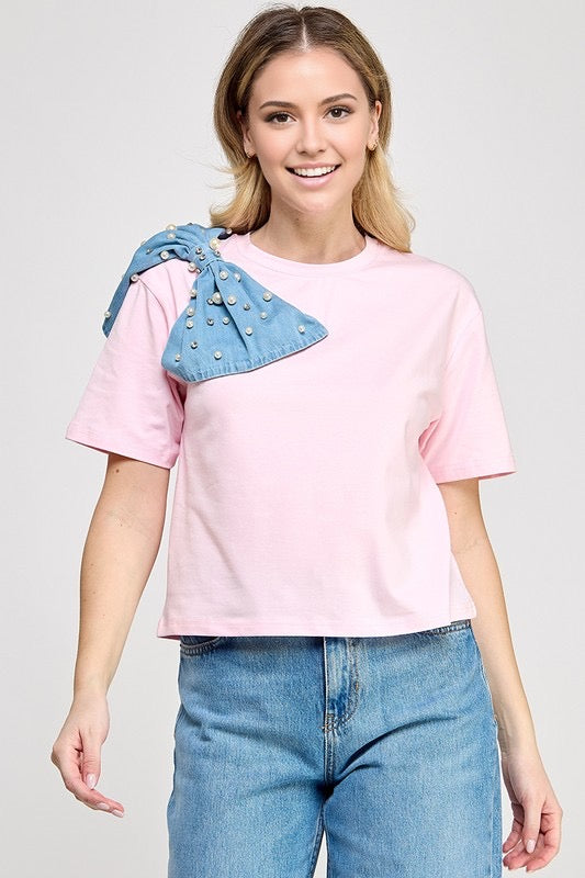 Pink Denim Bow Shirt