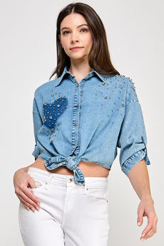 Denim Heart Love Top