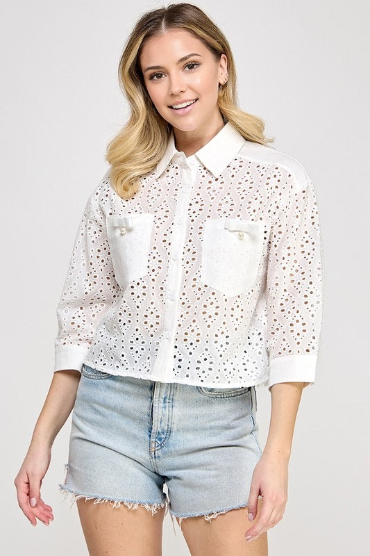 White Eyelet Top