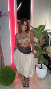 Leather Chocolate Bubble Midi Skirt