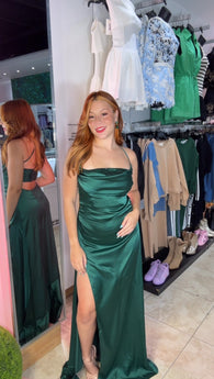 Hunter Green Satin Elegant Dress