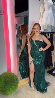 One Shoulder Green Sequin Formal Dress