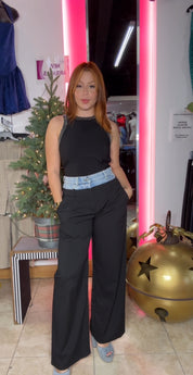 Denim Black Stripes Trouser