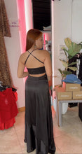 Back Open Black Satin Formal Dress