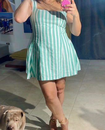 Mint Green Striped Flare Mini Dress