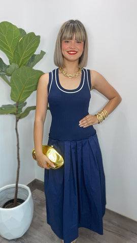 Classic Navy Midi Dress